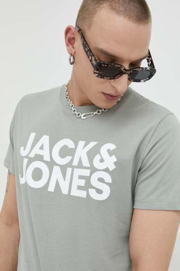 Bavlněné tričko Jack & Jones JJECORP zelená barva, s potiskem