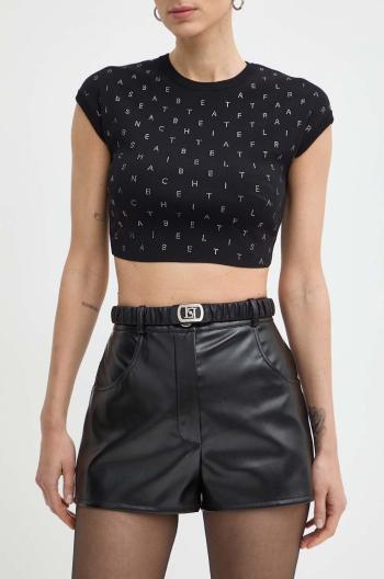 Kraťasy Elisabetta Franchi dámské, černá barva, hladké, high waist, SH00242E2