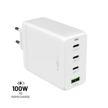 FIXED GaN nabíječka s 3xUSB-C a USB výstupem, podpora PD 3.0, 100W FIXCG100-3CU-WH, bílá