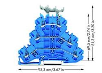 Trojitá svorka na DIN lištu WAGO 2002-3234, osazení: N, N, N, pružinová svorka, 5.20 mm, modrá, 50 ks