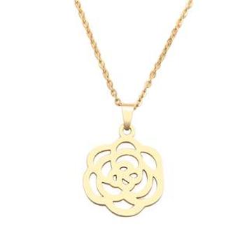 Šperky4U Zlacený ocelový náhrdelník s růžičkou - OPD0205-GD