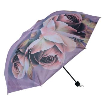 Fialový skládací deštník do kabelky s květy růží - Ø 95*110 cm JZUM0042