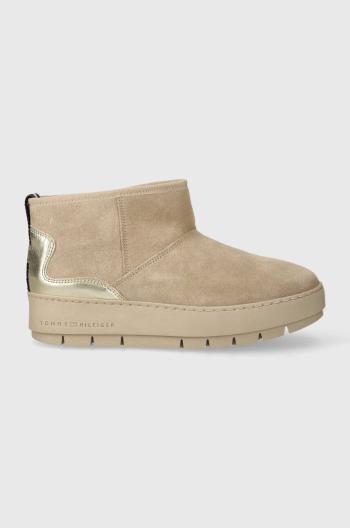 Kožené sněhule Tommy Hilfiger METALLIC SUEDE SNOWBOOT béžová barva, FW0FW07850