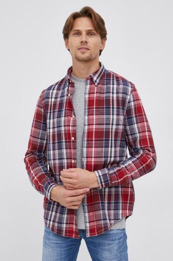 Bavlněné tričko Guess pánské, červená barva, regular, s límečkem button-down