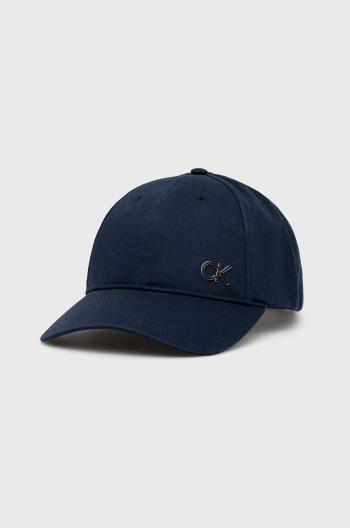 Bavlněná čepice Calvin Klein tmavomodrá barva, hladká