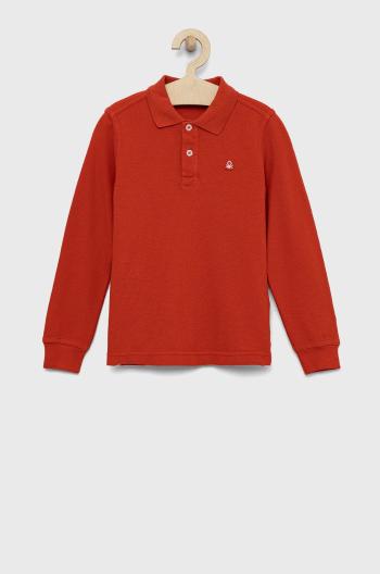 Dětská bavlněná košile s dlouhým rukávem United Colors of Benetton červená barva
