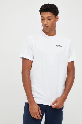 Bavlněné tričko Jack Wolfskin bílá barva, s potiskem