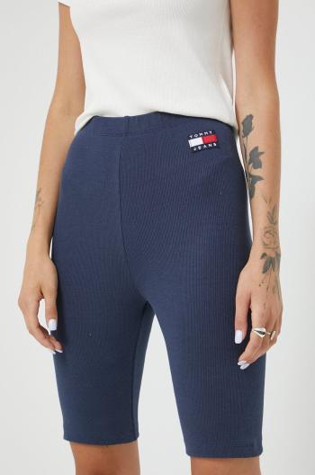Kraťasy Tommy Jeans dámské, tmavomodrá barva, s aplikací, high waist