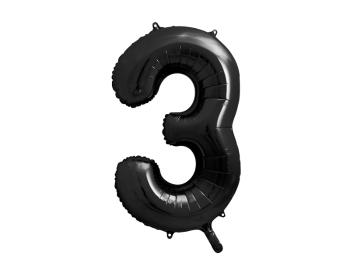 PartyDeco Fóliový balón narozeninové číslo 3 černý 86 cm