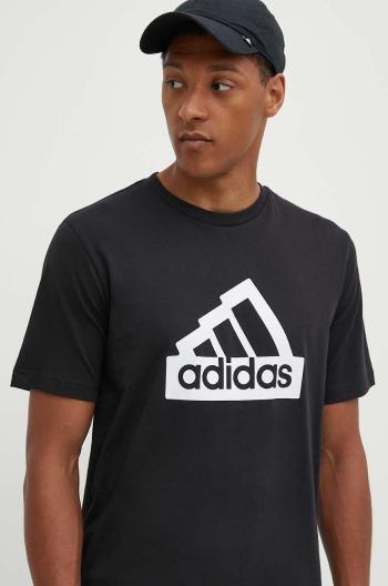 Bavlněné tričko adidas Essentials černá barva, s potiskem, IW2702