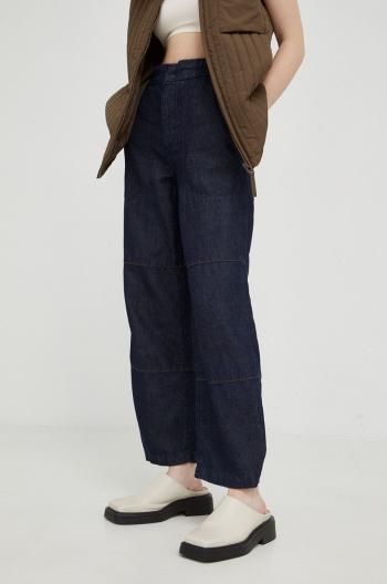 Kalhoty s příměsí lnu Marc O'Polo Denim tmavomodrá barva, high waist