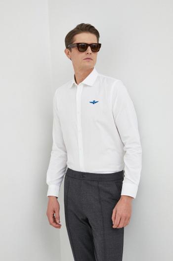 Bavlněné tričko Aeronautica Militare bílá barva, regular, s italským límcem