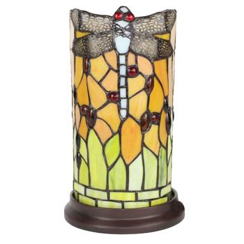 Oranžovo-zelená válcovitá stolní Tiffany lampa s vážkou - Ø 15*26 cm E14/max 1*40W 5LL-6299