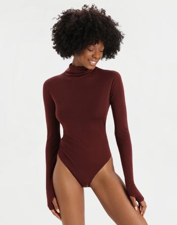 Tričko Icebreaker W Queens LS High Neck Bodysuit Espresso