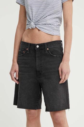 Džínové šortky Levi's BERMUDA SHORT dámské, černá barva, hladké, high waist, A8720