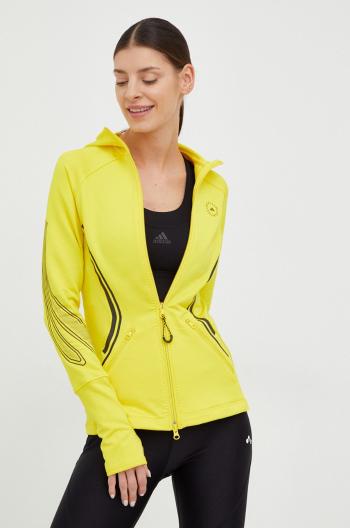 Joggingová mikina adidas by Stella McCartney Truepace žlutá barva, s kapucí, s potiskem