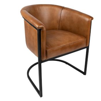 Hnědá kožená jídelní židle ve tvaru křesílka Grionne - 62*60*77 cm 50712
