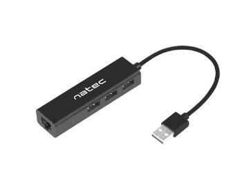 Natec Hub USB 2.0 DRAGONFLY 3-ports + RJ45, Black, NHU-1413