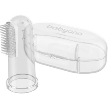 BabyOno Take Care First Toothbrush dětský zubní kartáček na prst s pouzdrem Transparent 1 ks