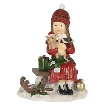Vánoční dekorativní soška holčičky na saních - 14*9*17 cm 6PR4669