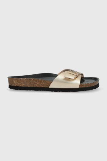 Kožené pantofle Tommy Hilfiger TH MULE SANDAL GOLDEN dámské, zlatá barva, FW0FW07070