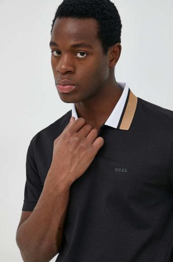 Bavlněné polo tričko BOSS černá barva, s aplikací