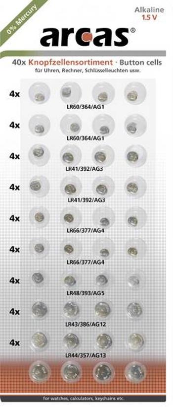 Arcas sada knoflíkových baterií knoflíkové, 40 ks