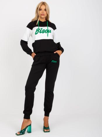 ČERNO-BÍLÁ TEPLÁKOVÁ SOUPRAVA S KAPUCÍ FA-KMPL-7925.79P-BLACK-GREEN Velikost: S/M