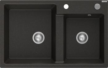 MEXEN Tomas granitový dřez 2-bowl 800x500 mm,černá/zlatý metalik, sifon chrom 6516802000-75