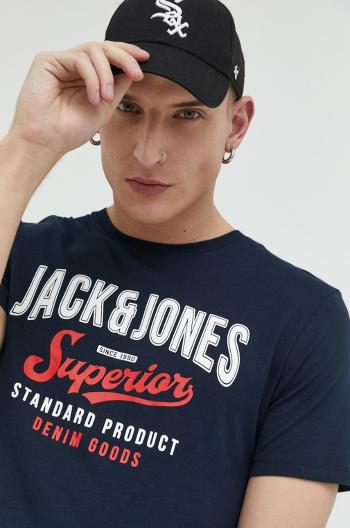 Bavlněné tričko Jack & Jones JJELOGO tmavomodrá barva, s potiskem, 12220500