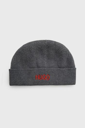 Bavlněná čepice Hugo šedá barva, z tenké pleteniny, bavlněná