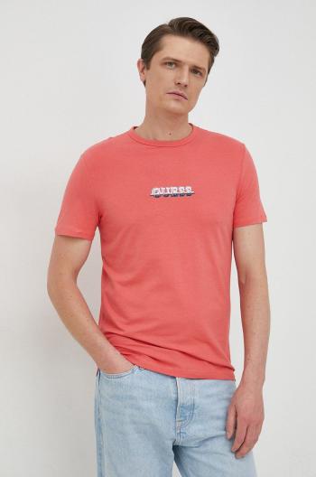 Tričko Guess růžová barva, s aplikací