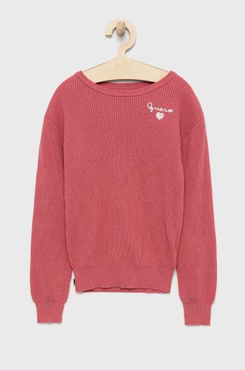 Dětský bavlněný svetr Guess růžová barva, lehký