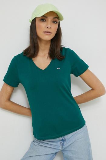Bavlněné tričko Tommy Jeans zelená barva