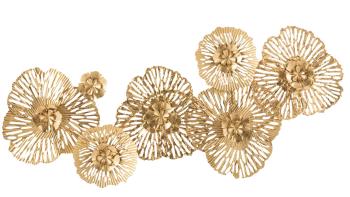 Zlatá nástěnná kovová dekorace květy Callien - 76*5*36 cm 15516