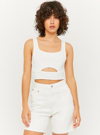 Bílý crop top s průstřihem TALLY WEiJL