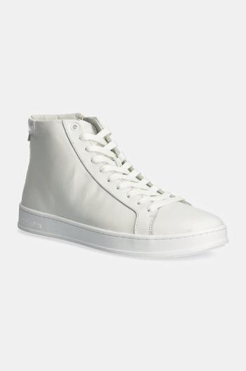 Kožené sneakers boty Calvin Klein HIGH TOP LACE UP bílá barva, HM0HM01547