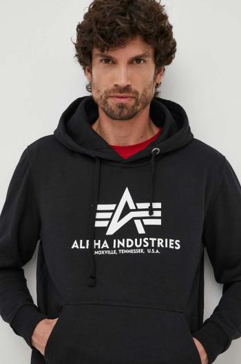 Mikina Alpha Industries Basic Hoody pánská, černá barva, s kapucí, s potiskem, 178312.03