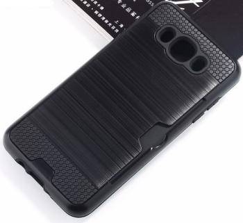 Ziskoun Bezpečnostní zadní ochranný kryt s přihrádkou na kartu pro Samsung J7-2016 Barva: Černá