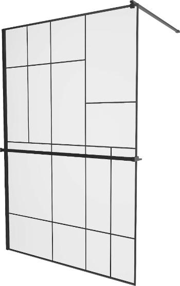 MEXEN/S KIOTO Sprchová zástěna WALK-IN s poličkou a držákem ručníků 120 x 200 cm, transparent/černá 8 mm, černá 800-120-121-70-78