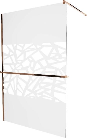 MEXEN/S KIOTO Sprchová zástěna WALK-IN s poličkou a držákem ručníků 90 x 200 cm, transparent/bílý dekor 8 mm, růžové zlato 800-090-121-60-85