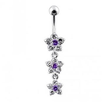 Šperky4U Stříbrný piercing do pupíku - kytičky - BP01123-CA