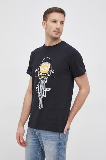 Bavlněné tričko Deus Ex Machina černá barva, melanžový