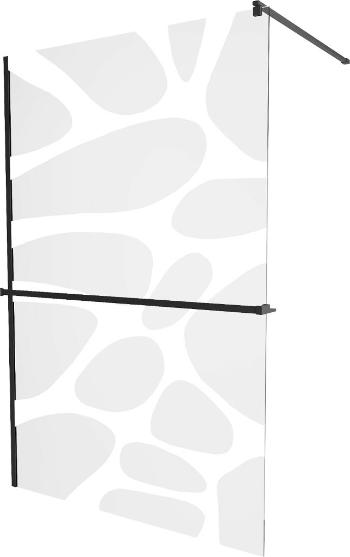 MEXEN/S KIOTO Sprchová zástěna WALK-IN s poličkou a držákem ručníků 90 x 200 cm, transparent/bílý dekor 8 mm, černá 800-090-121-70-97