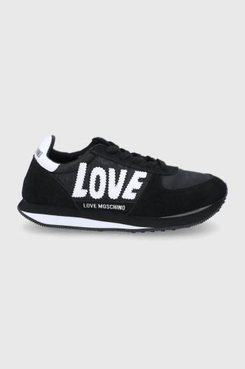Boty Love Moschino černá barva, na plochém podpatku