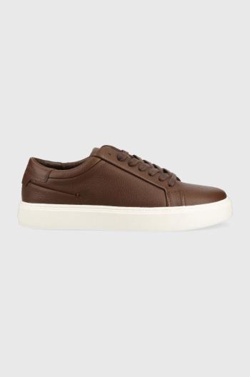 Kožené sneakers boty Calvin Klein Low Top Lace Up Lth hnědá barva