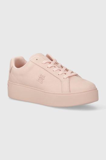 Kožené sneakers boty Tommy Hilfiger PLATFORM COURT SNEAKER NUBUCK růžová barva, FW0FW07912