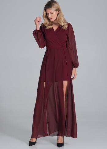 VÍNOVÉ ELEGANTNÍ ŠATY S ŠIFONEM M850 DEEP RED Velikost: XL