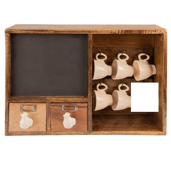 Dřevěná nástěnná skříňka s tabulkou, šuplíčky a hrnečky Chick Bei - 45*10*30 cm  6H2172  sleva