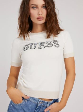 Krémové dámské svetrové tričko s ozdobnými detaily Guess Clarisse